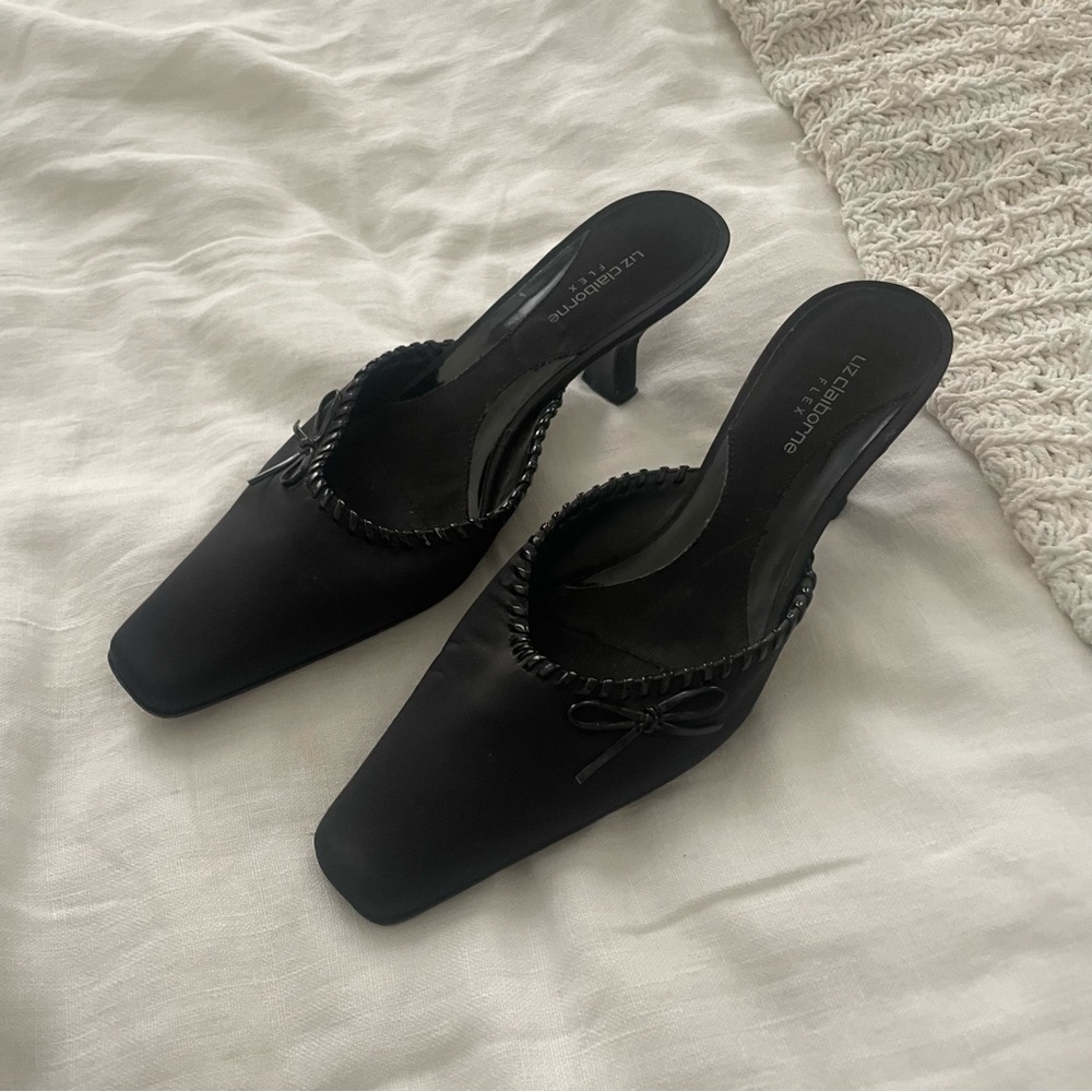 Liz Claiborne Black Satin Mule Heels
